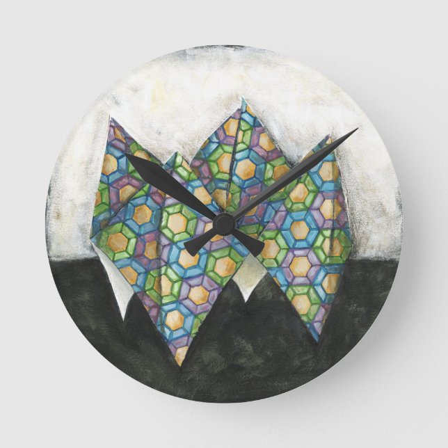 Origami Wahrsager auf geometrischem Papier Runde Wanduhr (Vorderseite)