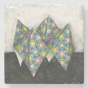 Origami Wahrsager auf geometrischem Papier Steinuntersetzer