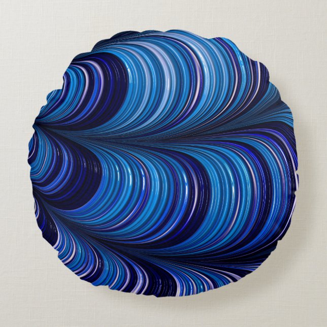 ~Original 3D blaues Fraktal-Muster-Entwurf ~ Rundes Kissen (Vorderseite)