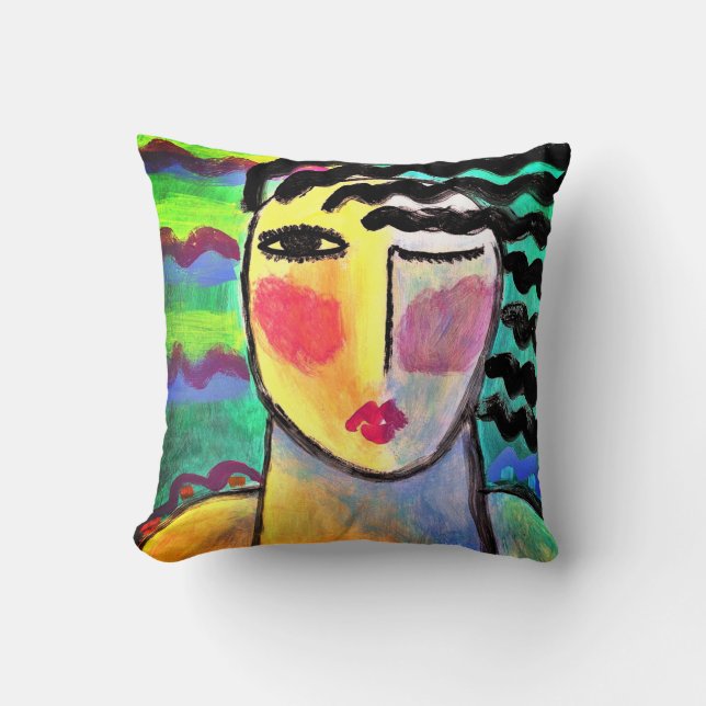 Original Abstraktes Portrait einer Frau Kissen (Vorderseite)
