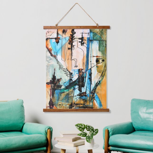 Original Acrylmalerei Wandteppich Mit Holzrahmen (Wohnzimmer)