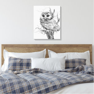 Original Aquarell-Baby-Kauz-Vogel-Kunst Leinwanddruck