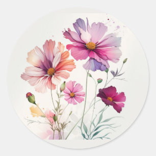 Original Aquarell-Garten-Blume Kosmos Runder Aufkleber