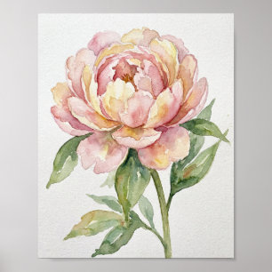 Original Aquarell-Gemälde: "Blushing Peony Bloom" Poster