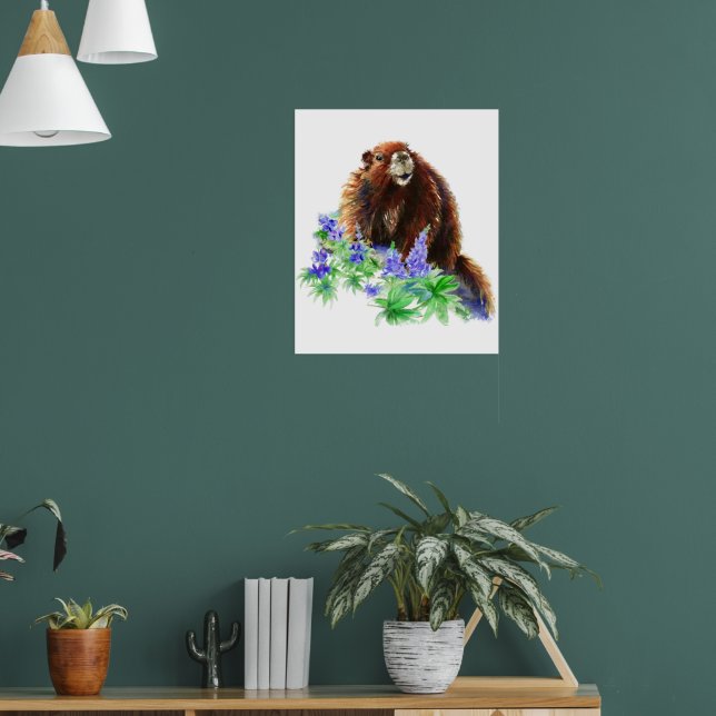 Original Aquarell Print Marmot Groundhog Tier Poster (Wohnzimmer 1)