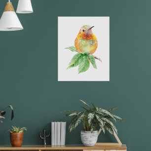 Original Aquarell Whimsical Rotrückenkolibri Poster