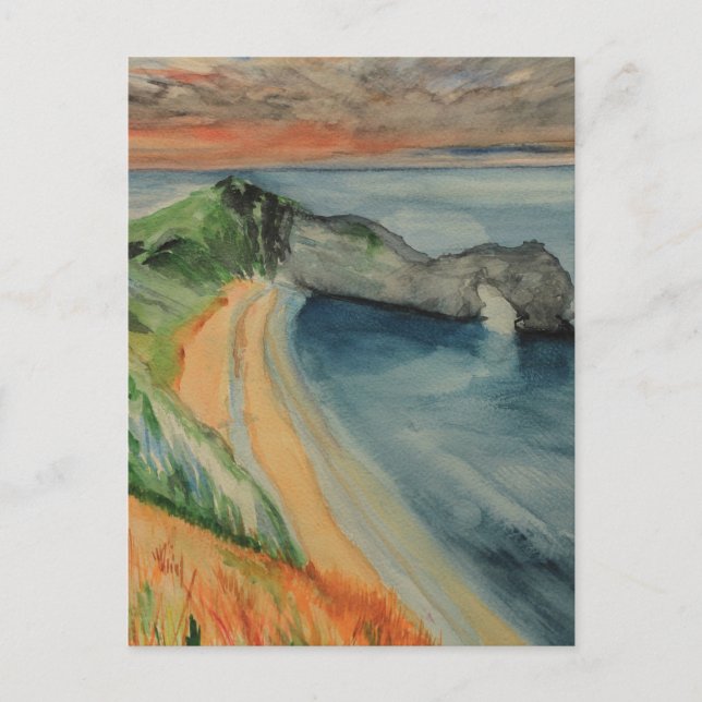 Original Aquarellmalerei Durdle Door, Purbeck Postkarte (Vorderseite)