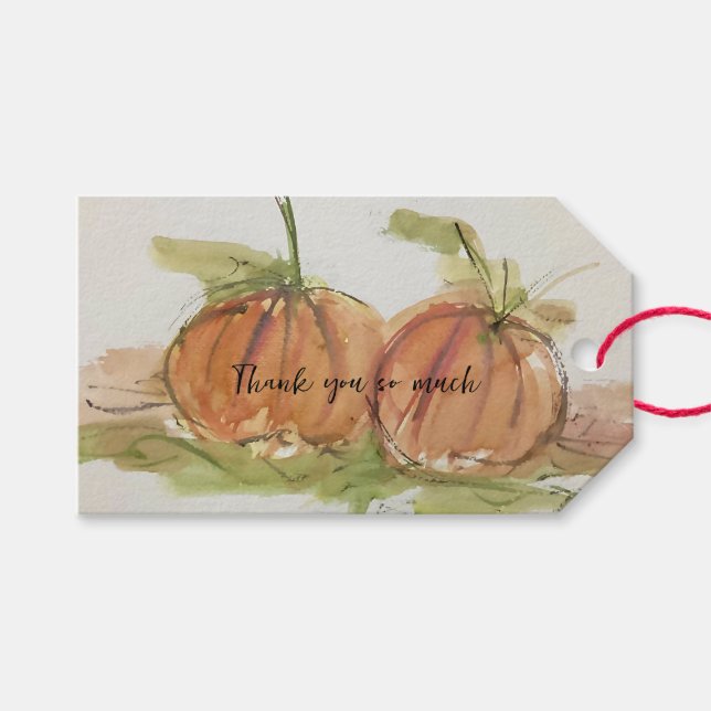 Original Aquarellskizze Pumpkin Geschenkanhänger (Vorderseite (Horizontal))