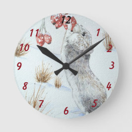 original art cute field mouse snow scene wildlife runde wanduhr