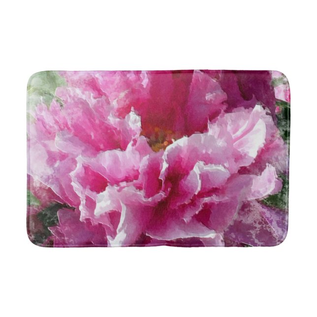 *~* Original Art Pink Peony Floral Malerei AR1 Badematte (Vorderseite)