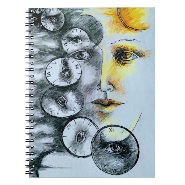 Original Art Surrealismus Uhr Bild Notizblock (Vorderseite)