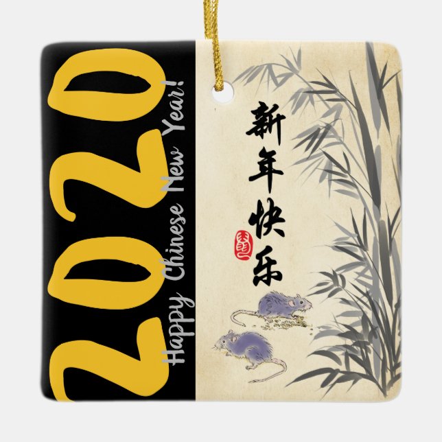 Original Bamboo Rats Lackierung Wünsche in chinesi Keramikornament (Vorderseite)