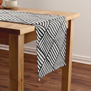 Original BLACK AND WHITE DOUBLE DIAMOND PATTER Kurzer Tischläufer