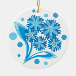 Original blaue Blumen Keramik Ornament