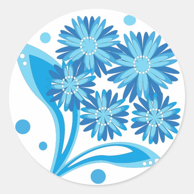 Original blaue Blumen Runder Aufkleber (Vorderseite)