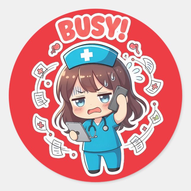 Original Chibi Nurse 3.0 - Busy Runder Aufkleber (Vorderseite)