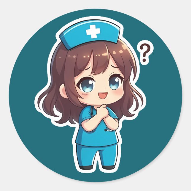Original Chibi Nurse - The Questioning Moment Runder Aufkleber (Vorderseite)
