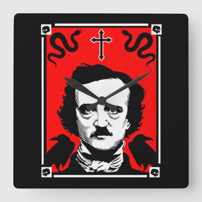 Original Edgar Allan Poe Quadratische Wanduhr (Vorderseite)