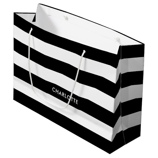 Original Elegantes Schwarz-Weiß-Muster Große Geschenktüte (Vorderseite Schrägansicht)