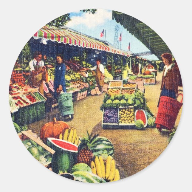 Original Farmer's Market, Hollywood, Kalifornien Runder Aufkleber (Vorderseite)