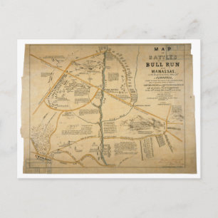 ORIGINAL First Battle of Bull Run Zivil War Map Postkarte