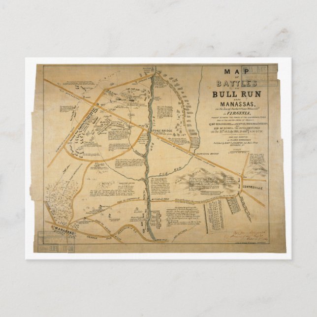 ORIGINAL First Battle of Bull Run Zivil War Map Postkarte (Vorderseite)