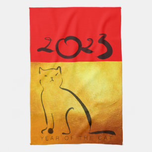 Original Gemälde Katze Vietnamesisch Neujahr 2023 Geschirrtuch