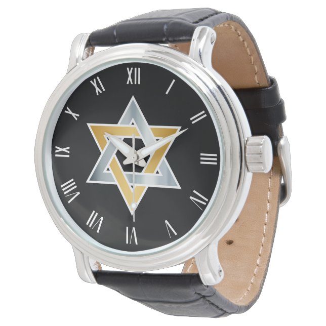 Original goldsilberne Star des David-Symbols Sehen Armbanduhr (Schrägansicht)