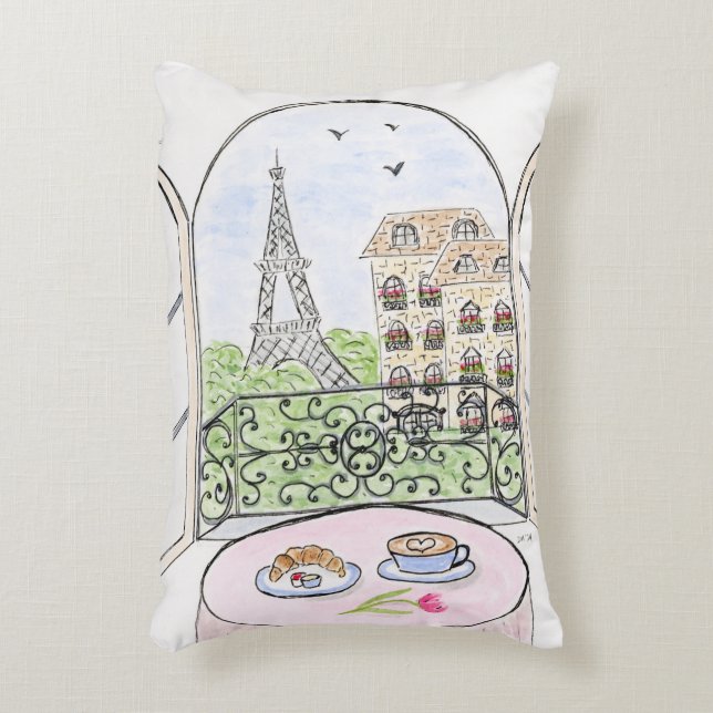 Original Hand gemalt Whimsical Paris Eiffel Tower Dekokissen (Vorderseite(Vertikal))