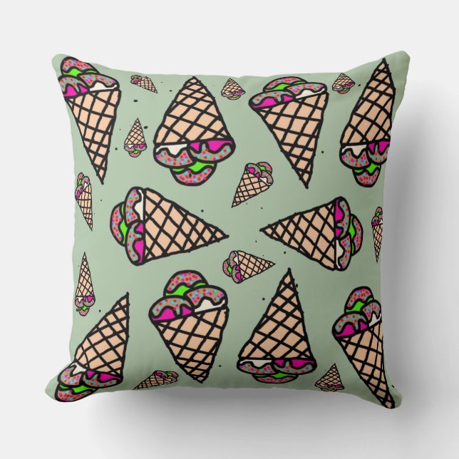 Original Hand zeichnend Kawaii Eiscreme grün Kissen (Vorderseite)