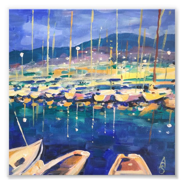 Original handgefertigte Acrylmalerei - Seehafen Fotodruck (Vorne)