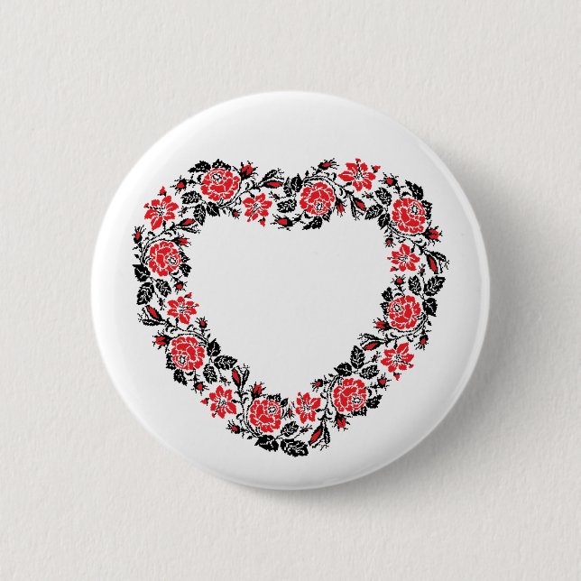 Original Heart of cross-stitch red rose flowers Button (Vorderseite)