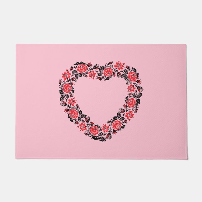 Original Heart of cross-stitch red rose flowers Fußmatte (Vorderseite)