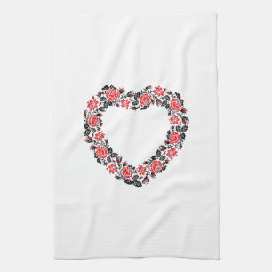 Original Heart of cross-stitch red rose flowers Küchentuch