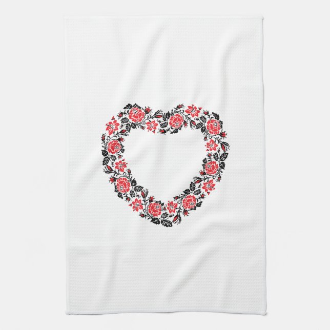 Original Heart of cross-stitch red rose flowers Küchentuch (Vertikal)