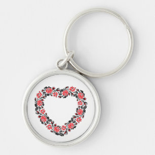 Original Heart of cross-stitch red rose flowers Schlüsselanhänger