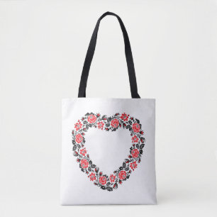 Original Heart of cross-stitch red rose flowers Tasche