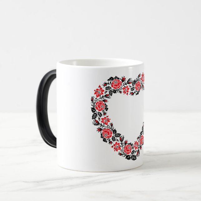 Original Heart of cross-stitch red rose flowers Verwandlungstasse (Vorderseite Links)