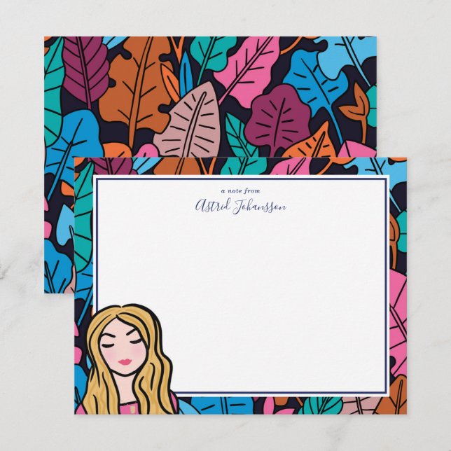 Original Illustration Blonde Lady Mitteilungskarte (Vorne/Hinten)