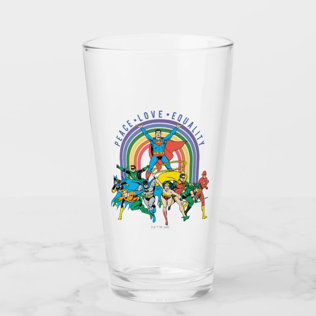 Original Justice League - Peace, Liebe, Gleichheit Glas (Vorderseite)