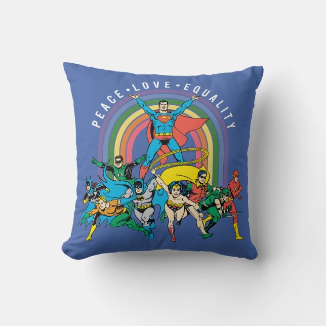 Original Justice League - Peace, Liebe, Gleichheit Kissen (Vorderseite)