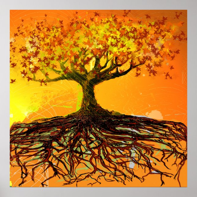 Original-Kunst - abgenutztes Grunge-Root-Tree-Plak Poster (Vorne)