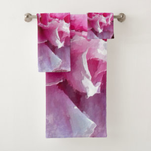 *~* Original Kunst Pinke Pfingstrose Florale Maler Badhandtuch Set