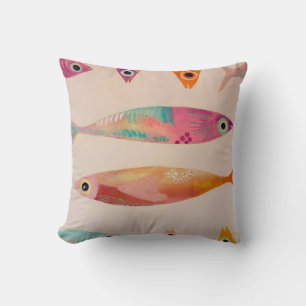 Original Kunstschule der Fische - Rosa, Türkis, Or Kissen