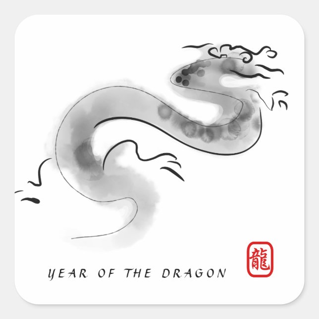 Original Malerei Chinesischer Drache Jahr Geburtst Quadratischer Aufkleber (Vorderseite)