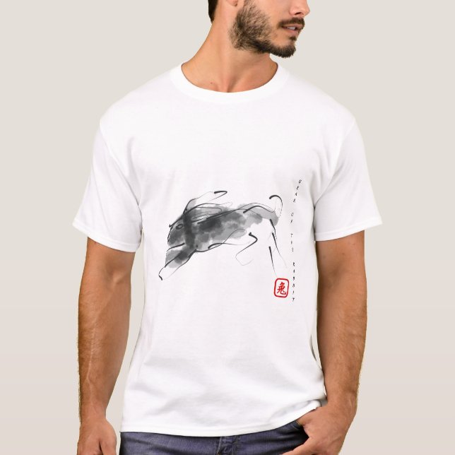 Original Malerei Chinesisches Kaninchen Jahr Gebur T-Shirt (Vorderseite)