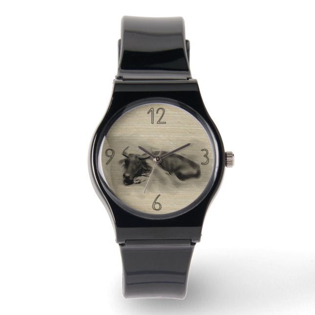 Original Malerei Wasser Buffalo Ox Jahr Zodiac W2 Armbanduhr (Vorderseite)