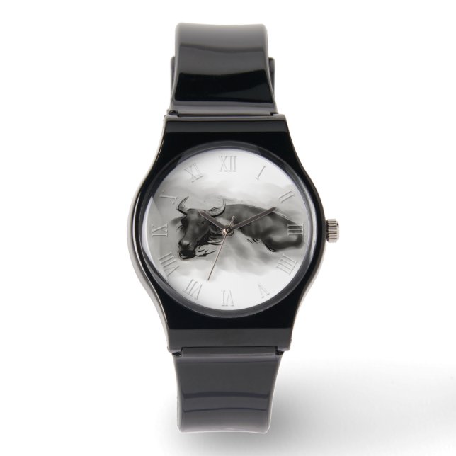 Original Malerei Wasser Buffalo Ox Jahr Zodiac W Armbanduhr (Vorderseite)