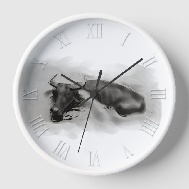 Original Malerei Wasser Buffalo Ox Jahr Zodiac WC1 Uhr (Vorderseite)