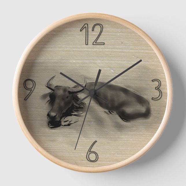 Original Malerei Wasser Buffalo Ox Jahr Zodiac WC2 Uhr (Vorderseite)